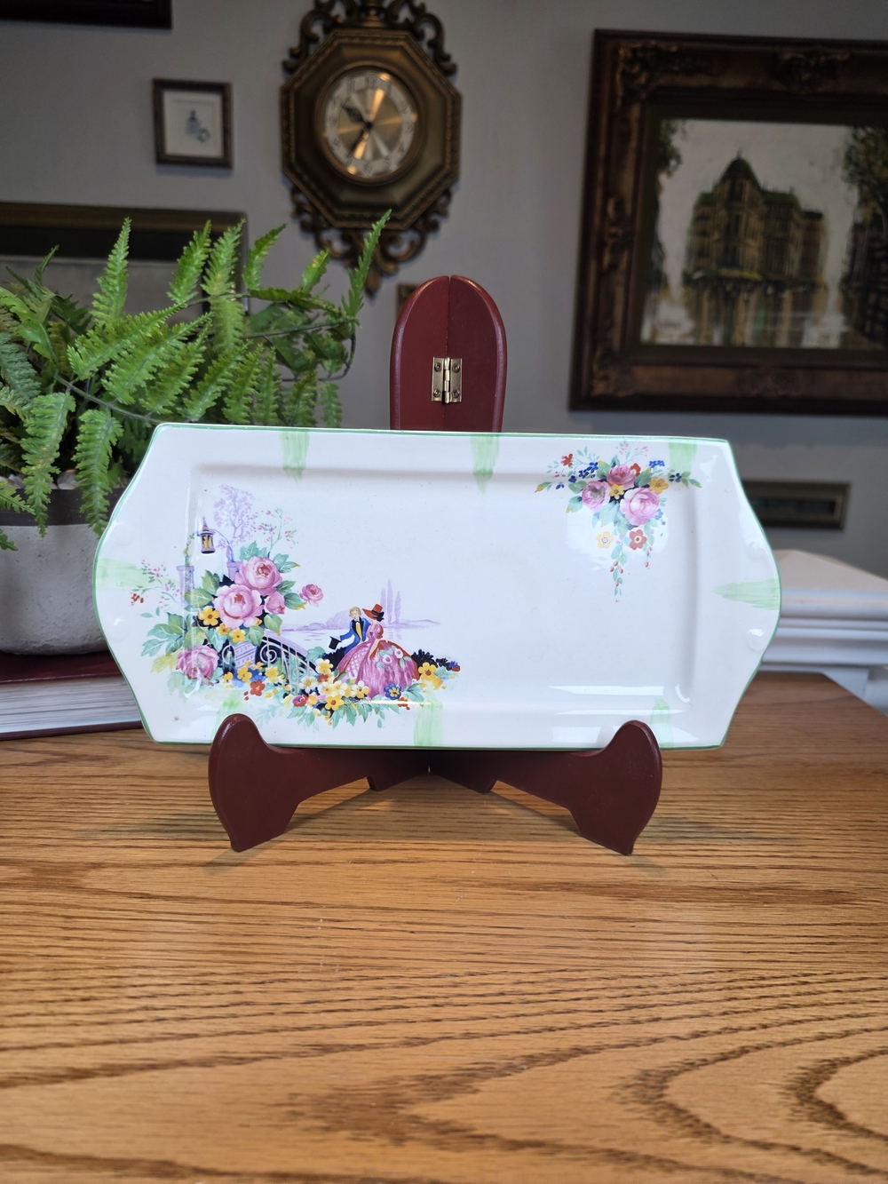 Vintage H&K Tunstall English Rose Tray | Art Deco Cracker & Sandwich Platter